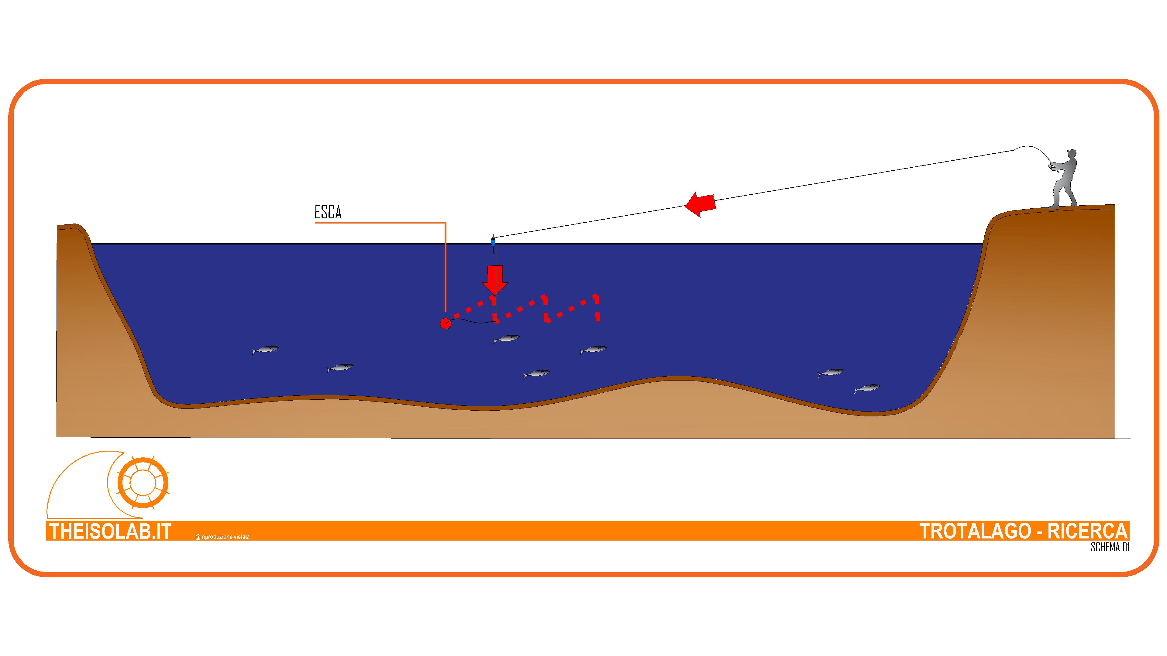 Pesca della trota nei laghetti - Schema recupero galleggiante